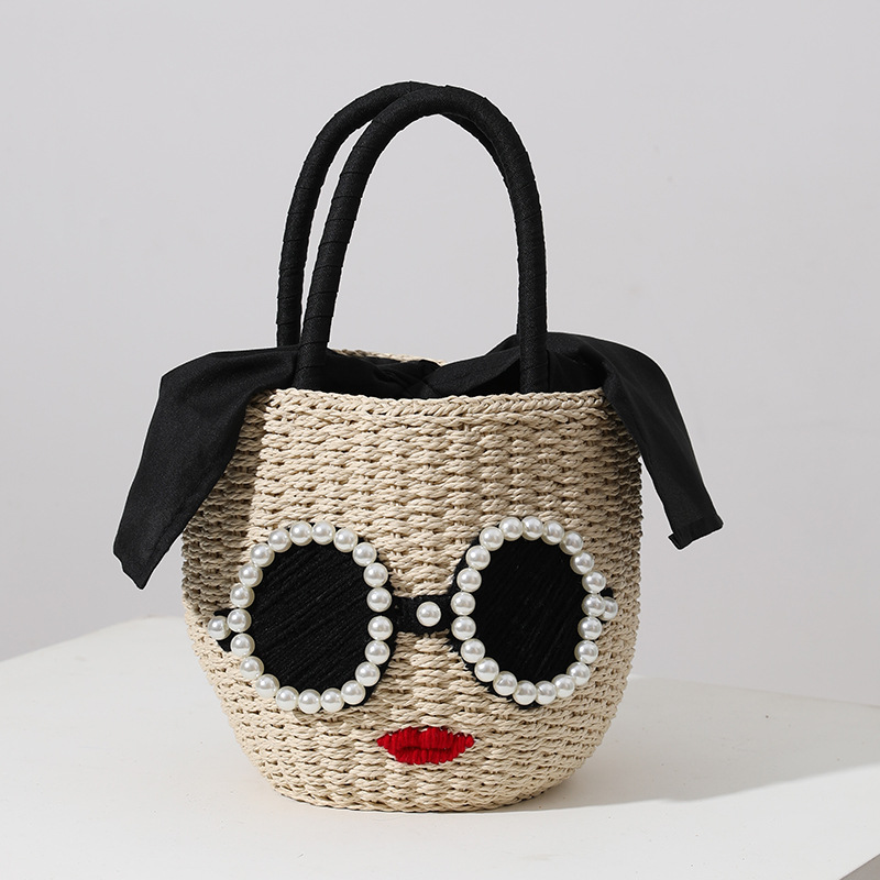Pearl Glasses Icon Straw Bucket Bag > Handmade Purses > Mezon Handbags